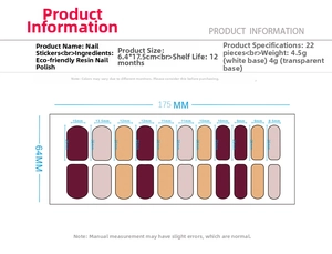 Size chart showing 22 pieces of nail stickers with dimensions 6.4x17.5cm and widths