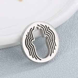 Minimalist silver stainless steel hollow palm pendant with geometric round frame