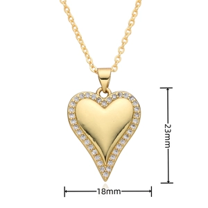 Detail of a 14K gold-plated heart pendant with pink zircon and micro-set diamonds