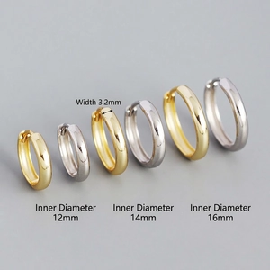 Polished S925 silver hoop earrings in gold and silver colors with 12/14/16mm sizes