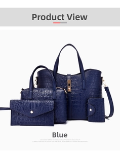 Blue crocodile pattern four-piece handbag set with tote, boston bag and wallets