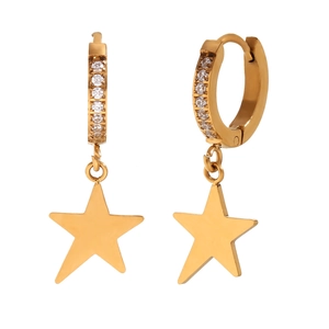 18K gold plated star huggie hoop earrings featuring micro-set zircon on white background