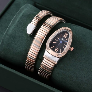 Cussi Women Snake Shape Bracelet Watch Quartz Alloy Coil Wrap Fashion Wristwatch Rhinestone Inlaid Bezel Roman Numerals