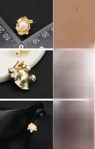 Detailed view of 18K gold plated petal earrings with natural freshwater pearls