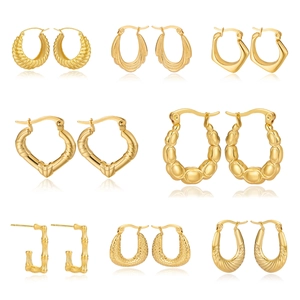 Gold Plated Stainless Steel Hoop Earrings For Women Vintage Geometric Hollow Oval Heart Bamboo Trendy Jewelry