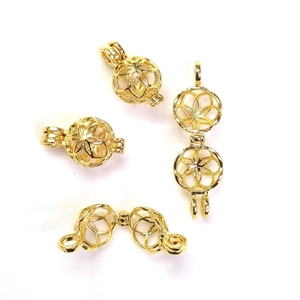 Set of 14K gold filled hollow floral cage pendants for DIY jewelry making