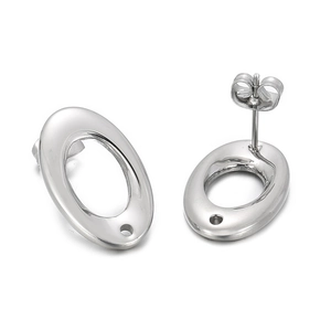 Boucles d'oreilles ovales évidées en acier inoxydable avec petit anneau