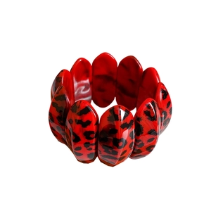Chic red leopard print chunky elastic bracelet with oval resin link panels for women