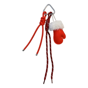 Portachiavi a manopola in pelle rossa con bordo in peluche e ciondolo borsa intrecciato