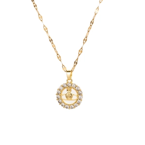 Elegant gold planet orb necklace with white zircon circle pendant and fine chain