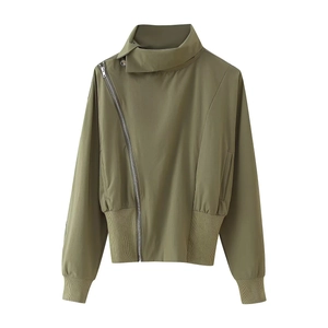 Veste col montant manches chauve-souris vert armée avec fermeture éclair inclinée