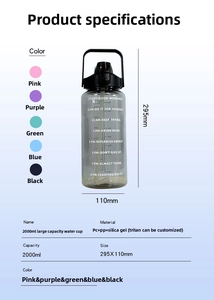 Detailed view of 2000ml sports bottle with hourly time markers and capacity measurements