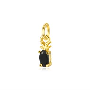 Detail of 18k gold plated pineapple pendant with black oval zircon and hanging ring