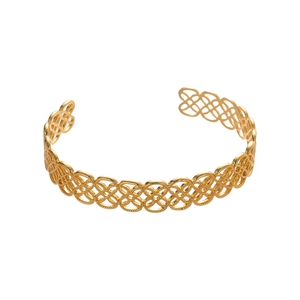 Elegant gold hollow geometric flower open cuff bracelet in minimalist vintage style