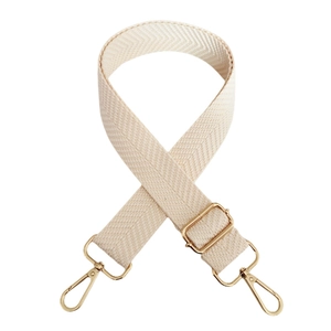 Verstellbarer beige Baumwoll-Schultergurt mit Fischgrätmuster und goldenen Metallschnallen