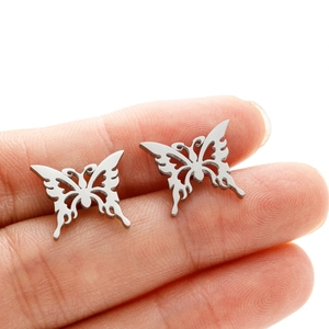 Exquisite silver hollow origami butterfly stud earrings made of stainless steel