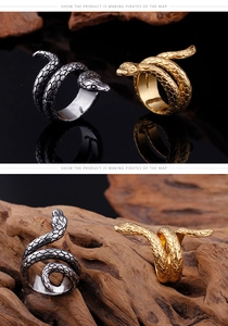 Detailed view of cobra snake ring featuring intricate scales and gothic punk styling