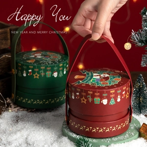 Portable Christmas Gift Box Cardboard Handheld Packaging Case Santa Snowman Xmas Eve Holiday Present Carrier Decoration