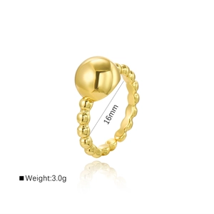 18k gold plated minimalist open ring featuring a large polished bead and beaded band
