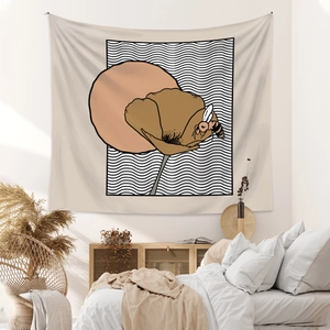 Detailed macro texture of a bohemian floral wall tapestry for bedroom home decoration