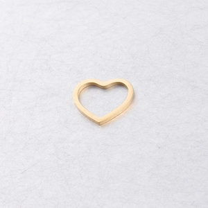 Detailed view of a gold hollow heart-shaped ring with a polished metallic finish