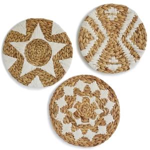 Set of 3 Nordic Bohemian woven seagrass wall hanging decorations with white patterns