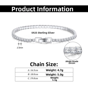 Detalle de circonitas AAAA de 2,5 mm en una pulsera tennis de plata de ley
