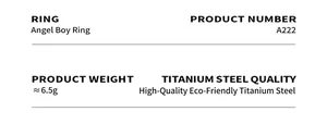 Specifications for the Angel Boy Ring in titanium steel, weighing approximately 6.5g