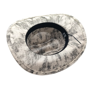 Detail view of the gray marble pattern western cowboy hat featuring its 100% polyester fabric