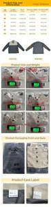 Detailed size chart and material guide for men's color block corduroy sweatshirt