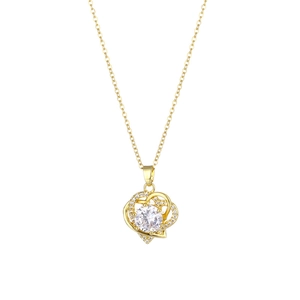 Golden heart pendant necklace with clear zircon stones on a stainless steel chain