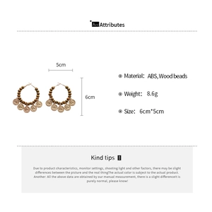 Détails des dimensions des boucles d'oreilles bohèmes avec perles en bois et breloques