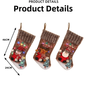 Detail of 46cm Christmas stockings set with LED lights featuring Santa, reindeer, and snowman