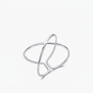 925 Sterling Silver Cross Ring Adjustable Geometric Double Line Minimalist Elegant Jewelry For Women