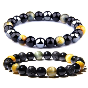 Natural Tiger Eye Stone Lava Rock Hematite Beads Bracelet For Men Women Adjustable Energy Yoga Healing Beaded Bracelet Jewelry Gift