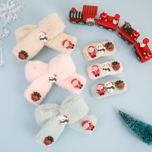 Plüsch-Weihnachtshaarschmuck-Set mit Rentier- und Weihnachtsmann-3D-Puppen