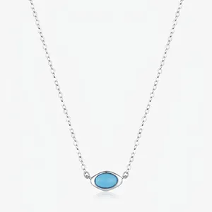 925 Sterling Silver Turquoise Necklace Minimalist Oval Pendant Clavicle Chain Jewelry For Women