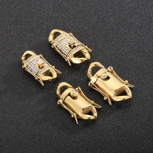 Set of four gold stainless steel lobster clasps with rhinestones for DIY jewelry making