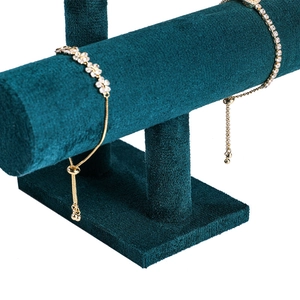 Elegant dark green velvet double-tier bracelet display stand for watches and jewelry