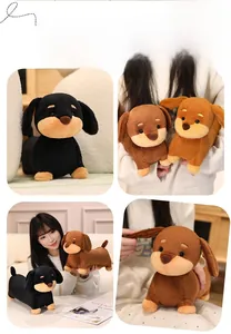 Close-up of soft dachshund plush toys in various colors for comforting kids gift