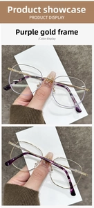 Detail der lila-goldenen Metallbrille mit ultra-schlanken Bügeln und Schildpatt-Spitzen