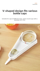V-shaped multi-functional jar opener showing anti-slip jagged grip for 2-7cm bottle caps