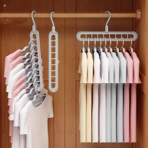 Space-saving 9-hole magic clothes hanger for closet storage in horizontal and vertical modes