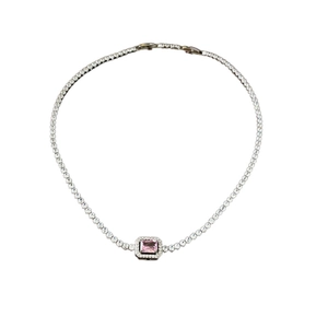 French luxury square pink zircon choker necklace with sparkly round crystals for women