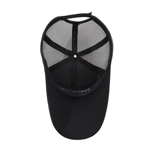 Breathable black mesh baseball cap with long visor for sun protection and outdoor sports