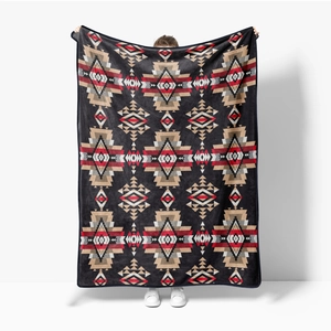 Detailed view of Southwestern geometric pattern on soft flannel fleece throw blanket