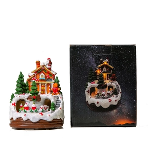 Luminous Christmas candy shop resin house with gingerbread man and gift box