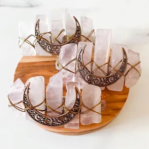 Natural Crystal Moon Hair Clip Handmade Copper Wire Raw Stone Barrette Bohemian Vintage Accessory For Women