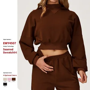 Women Sporty Cotton Blend Terry Hoodie And High Waist Jogger Pants Athletic Tracksuit Loungewear Solid Color