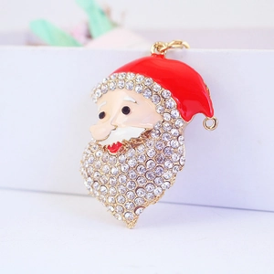 Festive Santa Claus Rhinestone Keychain Cute Zinc Alloy Enamel Christmas Hanging Pendant For Bag Key Accessories Gift